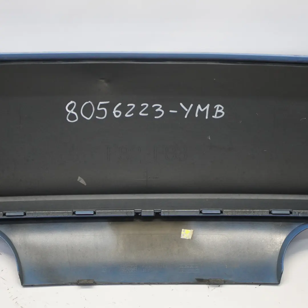 Complete Rear Bumper PDC Yas Marina Blue Metallic - B68 to BMW F82 F83 M4 with Part number 8056223 BMW F82 F83 M4 Complete Rear Bumper PDC Yas Marina Blue Metallic - B68 - SKU 8056223-YMB - Part number 8056223