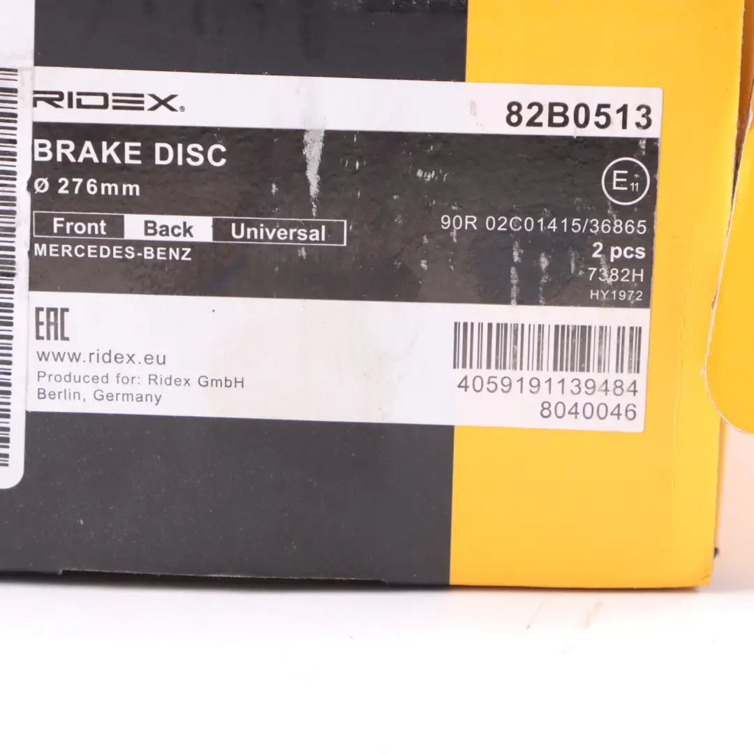RIDEX Rear Axle Brake Disc Set Kit 276mm W176 W246 C117 to with Part number 82B0513 RIDEX Rear Axle Brake Disc Set Kit 276mm W176 W246 C117 - SKU 82B0513 - Part number 82B0513