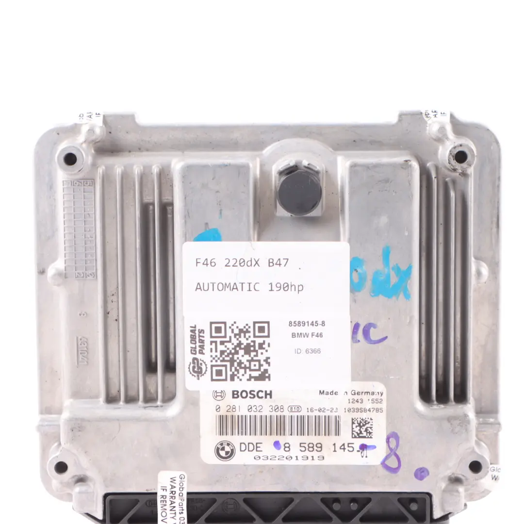 220dX B47 190HP Komputer Sterownik Silnika ECU DDE Automat do BMW F46 o numerze 8589145 BMW F46 220dX B47 190HP Komputer Sterownik Silnika ECU DDE Automat - SKU 8589145-8 - Numer Części 8589145