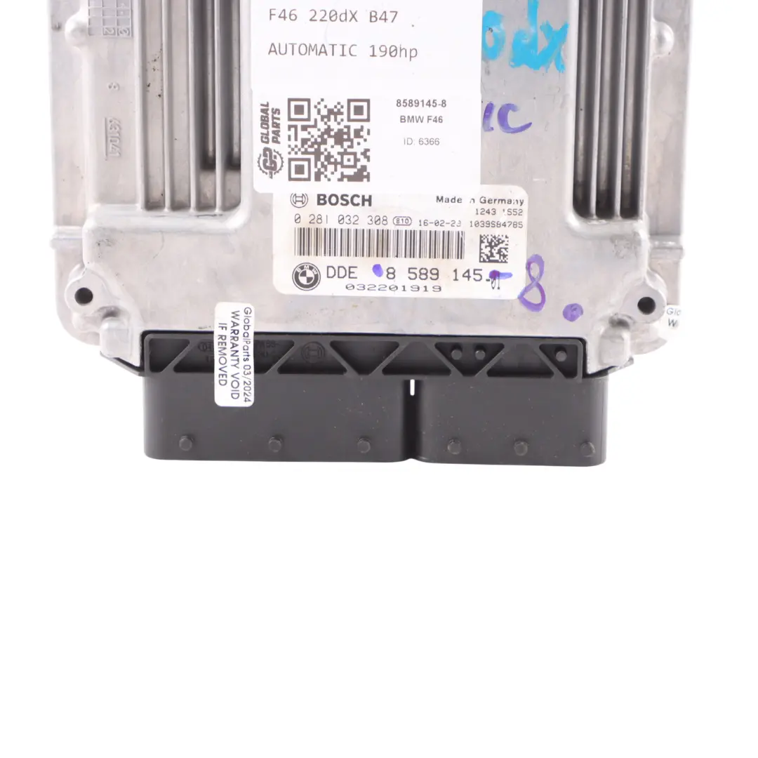 220dX B47 190HP Modulo Unità Controllo Motore ECU DDE Automatico per BMW F46 con numero di parte 8589145 BMW F46 220dX B47 190HP Modulo Unità Controllo Motore ECU DDE Automatico - SKU 8589145-8 - Numero di parte 8589145