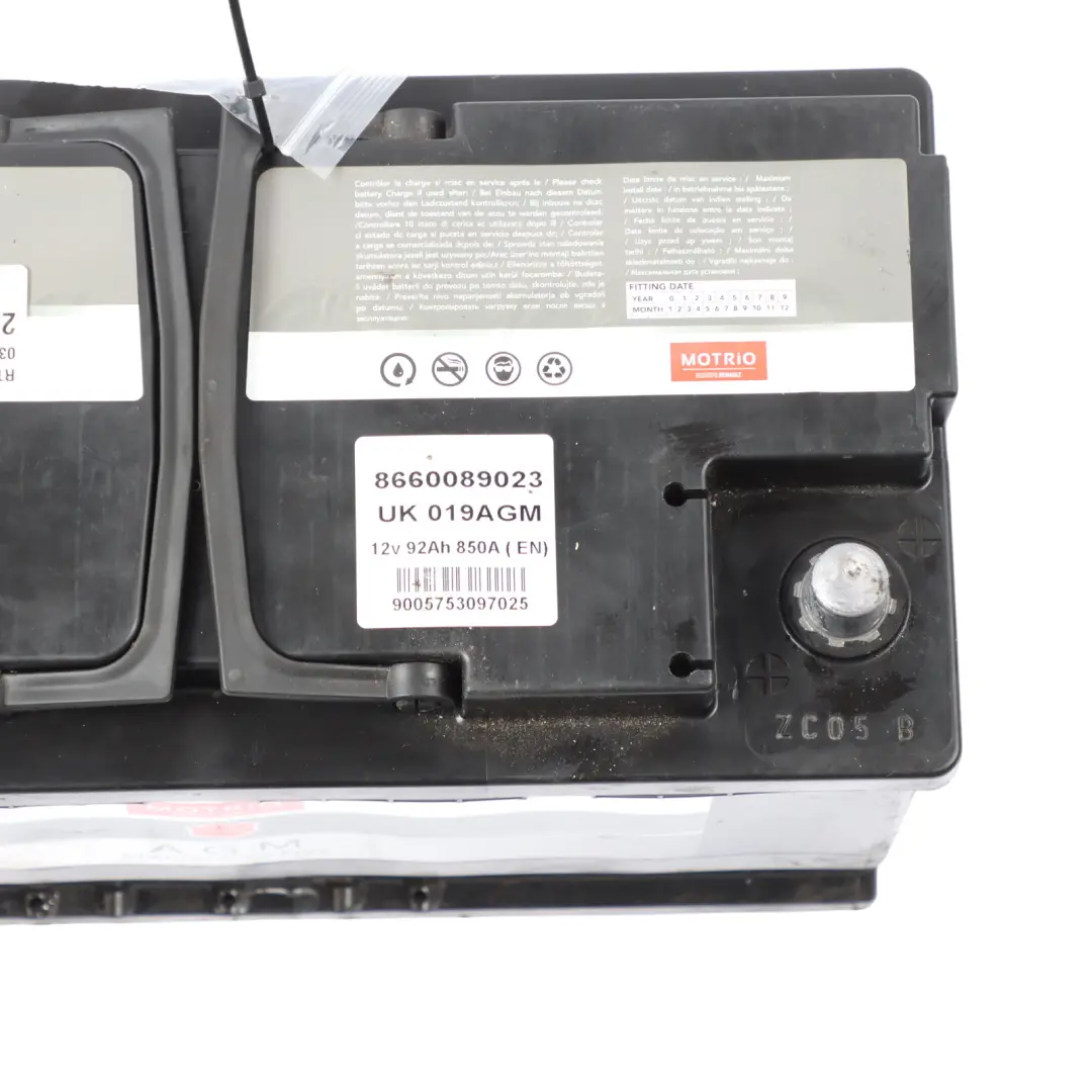 Renault Motrio AGM Car Battery 92Ah 850A - SKU 8660089023 - Part number 8660089023