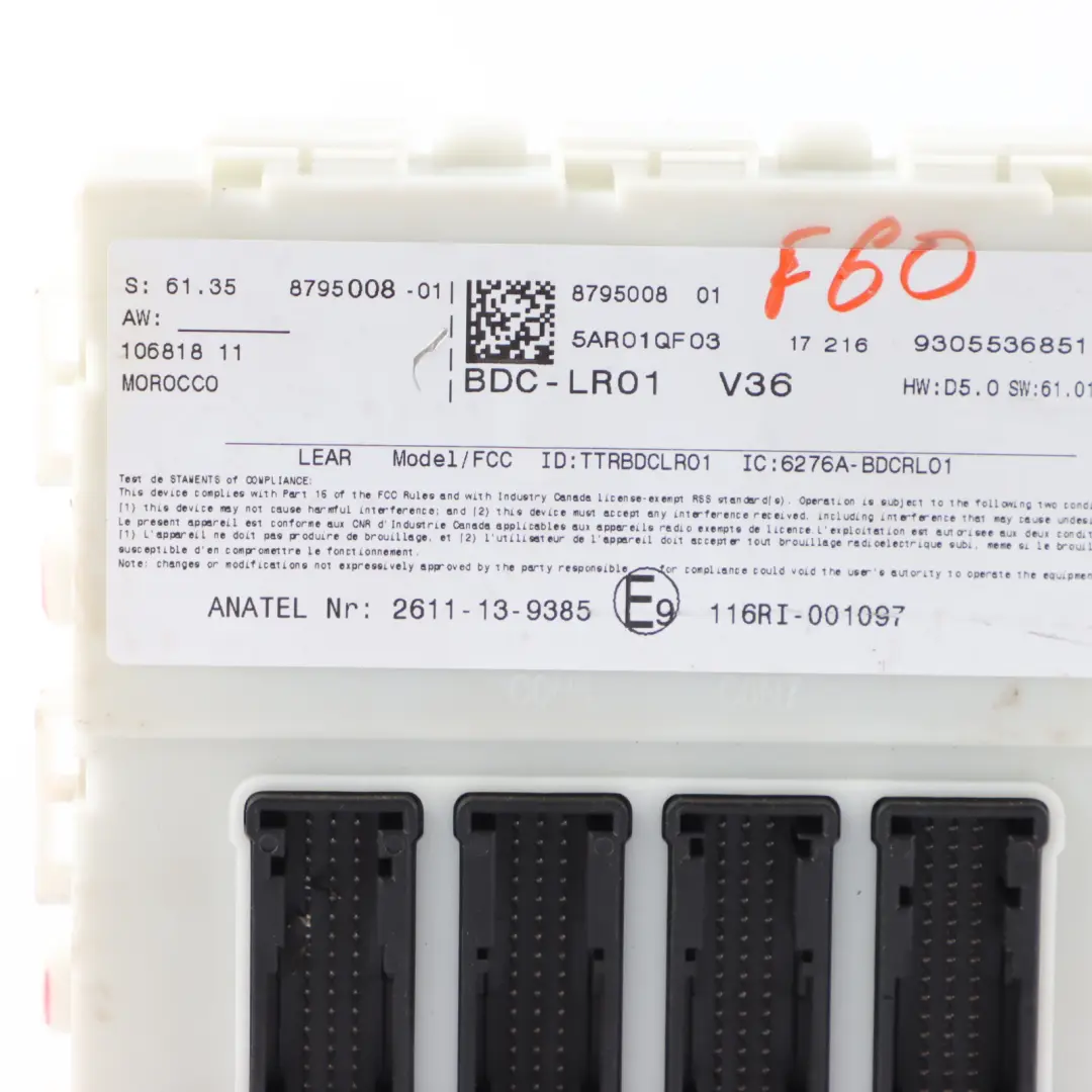 Body Control Module Unit ECU to BMW X1 F48 Mini F60 BCM with Part number 8795008 BMW X1 F48 Mini F60 BCM Body Control Module Unit ECU - SKU 8795008 - Part number 8795008
