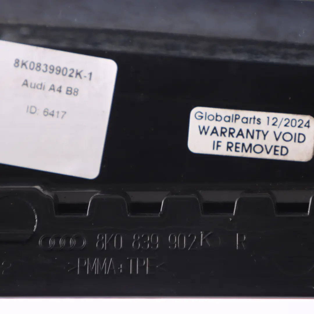 Listwa Drzwi Zewnętrzna Osłona Słupka-B Tył Prawo do Audi A4 B8 o numerze 8K0839902K Audi A4 B8 Listwa Drzwi Zewnętrzna Osłona Słupka-B Tył Prawo - SKU 8K0839902K-1 - Numer Części 8K0839902K