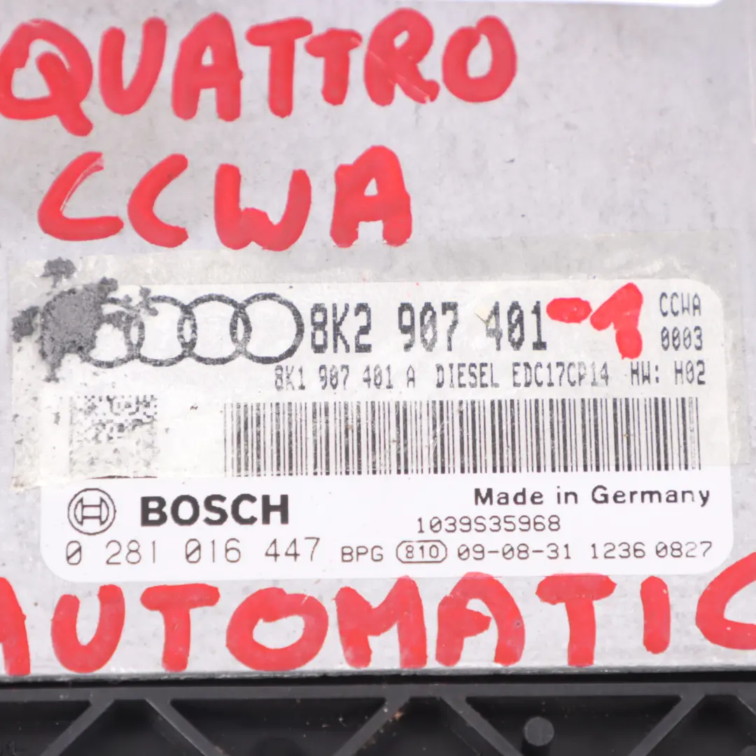 CCWA 240HP Engine ECU Kit 8K0907401 Ignition + Key Automatic Audi A5 8T 3.0 TDI - SKU 8K2907401-1 - Part number 8K2907401