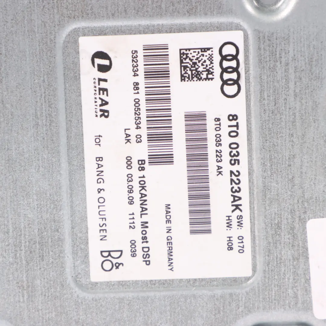 Sound System Audio Amplifier Amp Unit Bang &amp; Olufsen Audi A5 8T - SKU 8T0035223AK - Part number 8T0035223AK