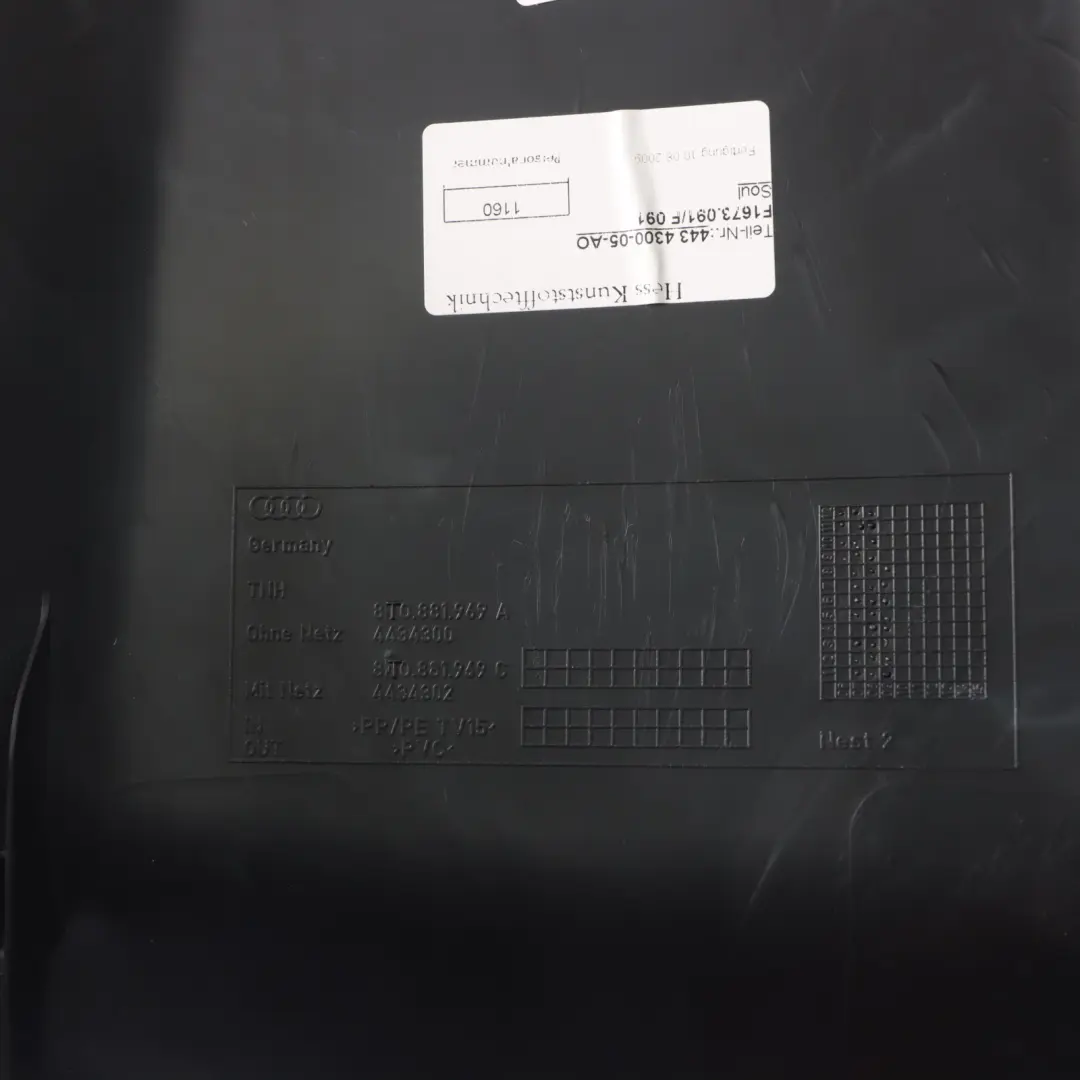 Audi A5 8T Asiento Delantero Cubre Panel Interior Placa Trasera - SKU 8T0881969A - Número de pieza 8T0881969A