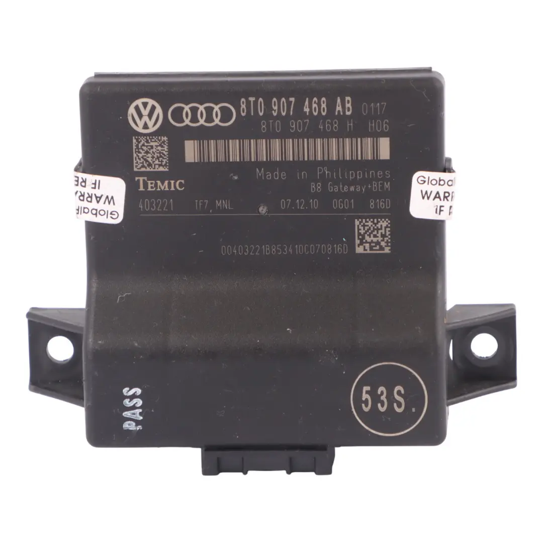 Audi A4 B8 2.0 TDI CAGA Gateway Interface Control Module Unit ECU 8T0907468H - SKU 8T0907468AB - Part number 8T0907468AB