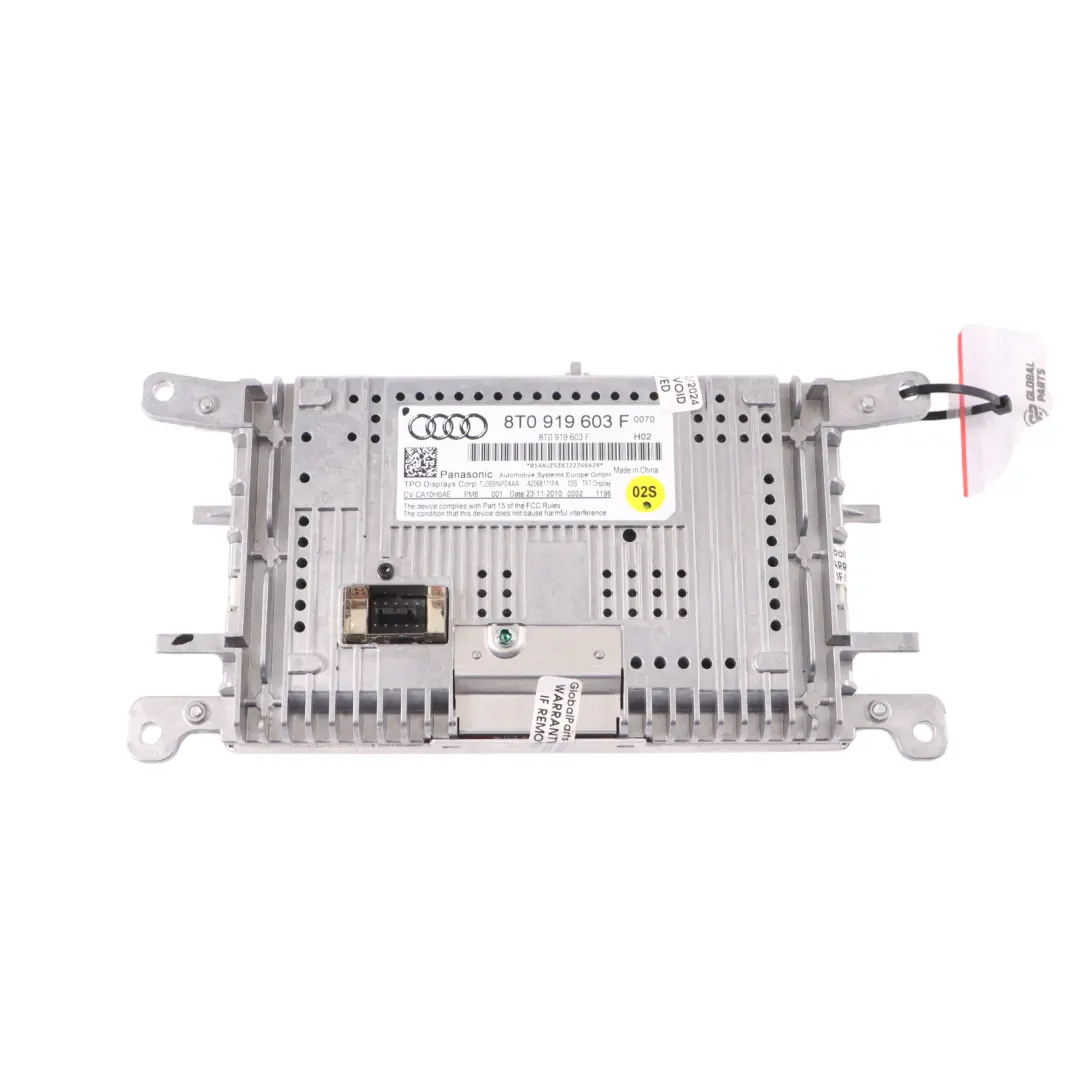 Audi A4 B8 AV10NEO Pantalla Radio Multimedia Navegación Sat 8T0919603A - SKU 8T0919603F - Número de pieza 8T0919603F