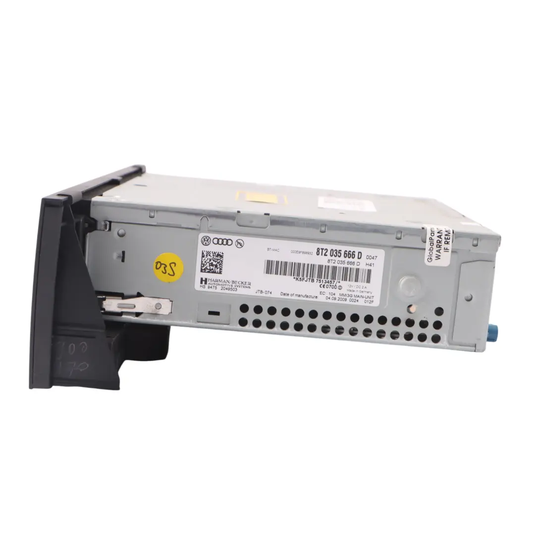 Audi A5 8T Reproductor CD Radio Multimedia MMI Unidad principal ECU - SKU 8T2035666D - Número de pieza 8T2035666D