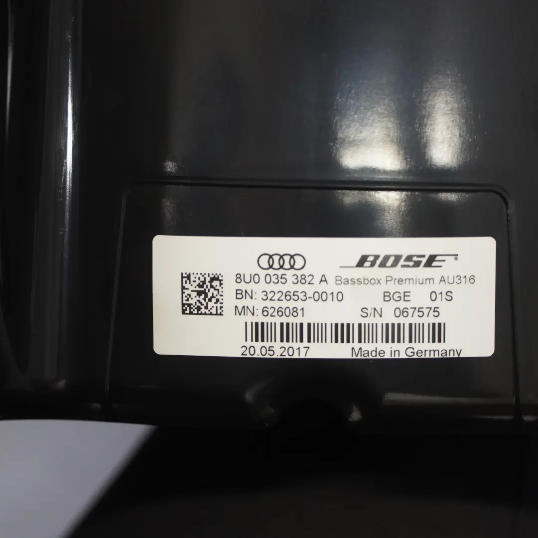 Audi Q3 8U Bose Speaker Rear Boot Bass Box Premium Subwoofer - SKU 8U0035382A - Part number 8U0035382A