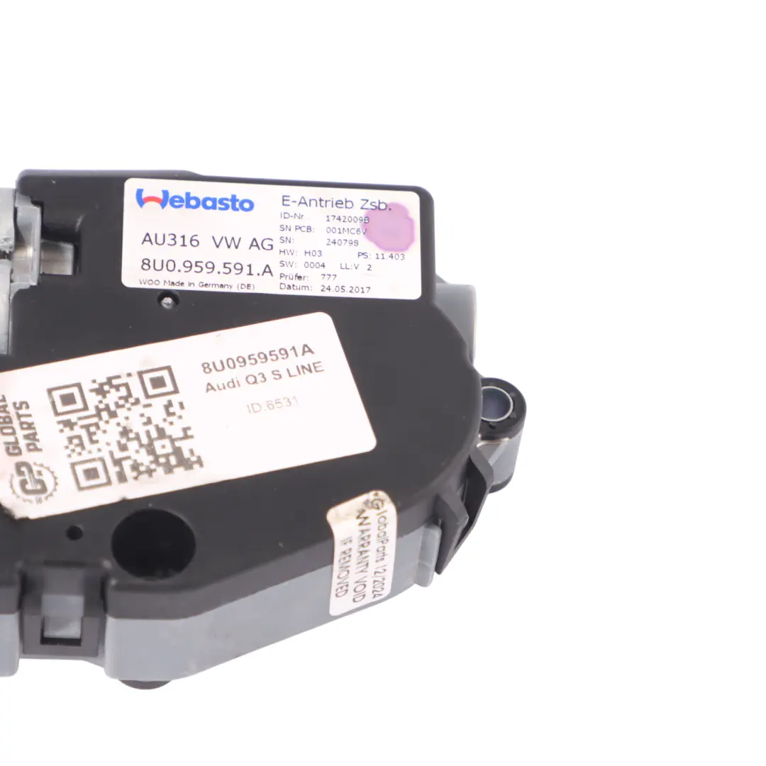 Audi Q3 8U Moteur du toit ouvrant d'entraînement Avant Arrière - SKU 8U0959591A - Numéro de pièce 8U0959591A
