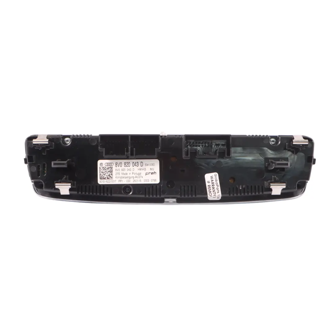 Audi A3 8V Panneau de contrôle Climatronic A/C - SKU 8V0820043D - Numéro de pièce 8V0820043D