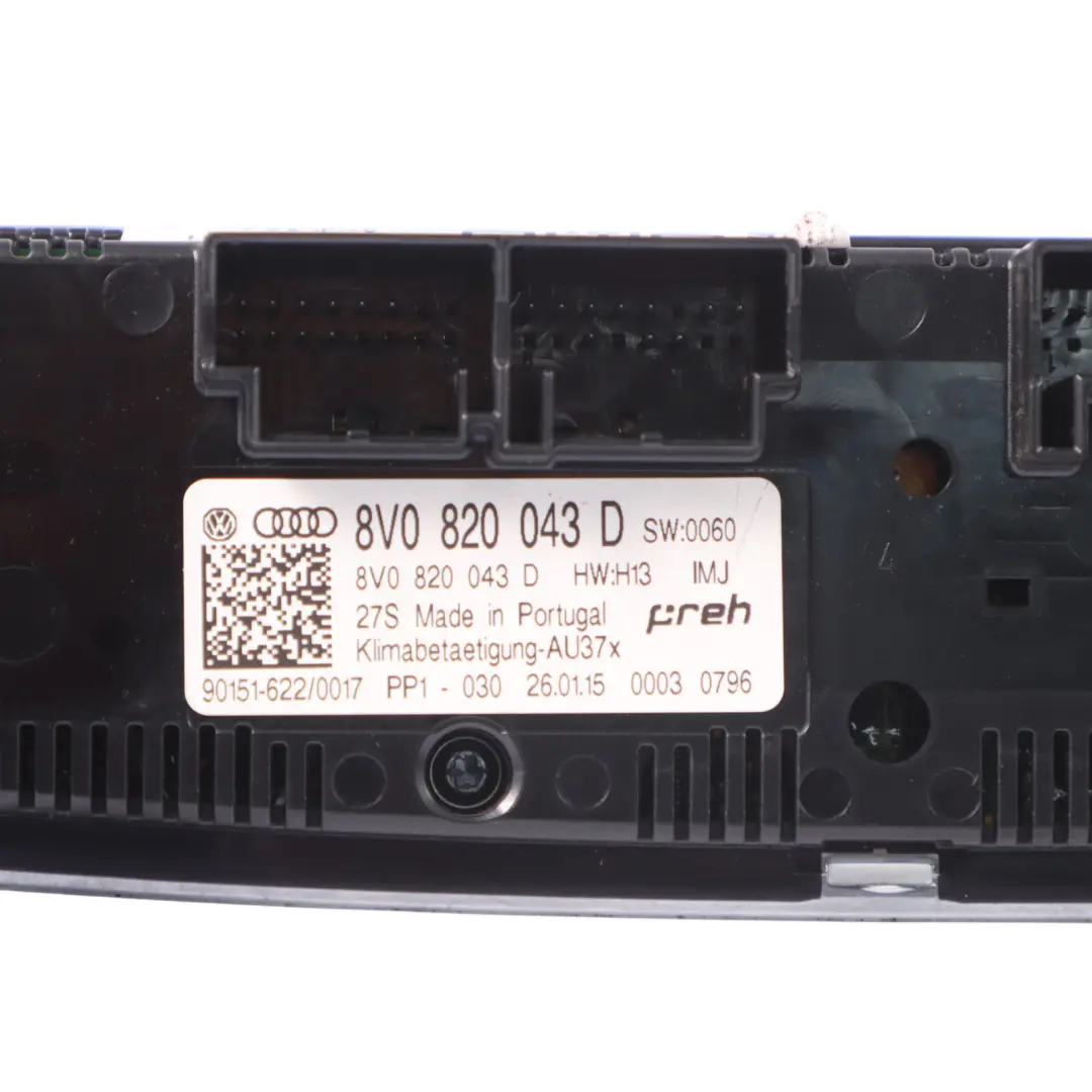 Audi A3 8V Panneau de contrôle Climatronic A/C - SKU 8V0820043D - Numéro de pièce 8V0820043D