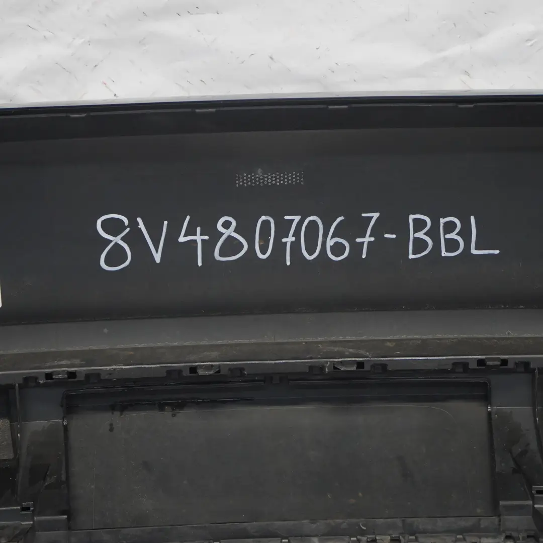 Bumper Trim Panel Covering Brilliant Black Metallic - Y9B to Audi A3 8V Rear with Part number 8V4807067 Audi A3 8V Rear Bumper Trim Panel Covering Brilliant Black Metallic - Y9B - SKU 8V4807067-BBL - Part number 8V4807067