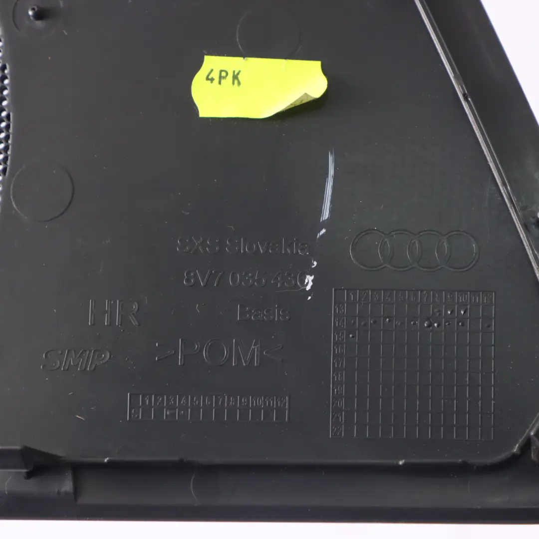 Speaker Cover Lateral Rear Right O/S Loudspeaker to Audi A3 8V Cabrio with Part number 8V7035436 Audi A3 8V Cabrio Speaker Cover Lateral Rear Right O/S Loudspeaker - SKU 8V7035436 - Part number 8V7035436
