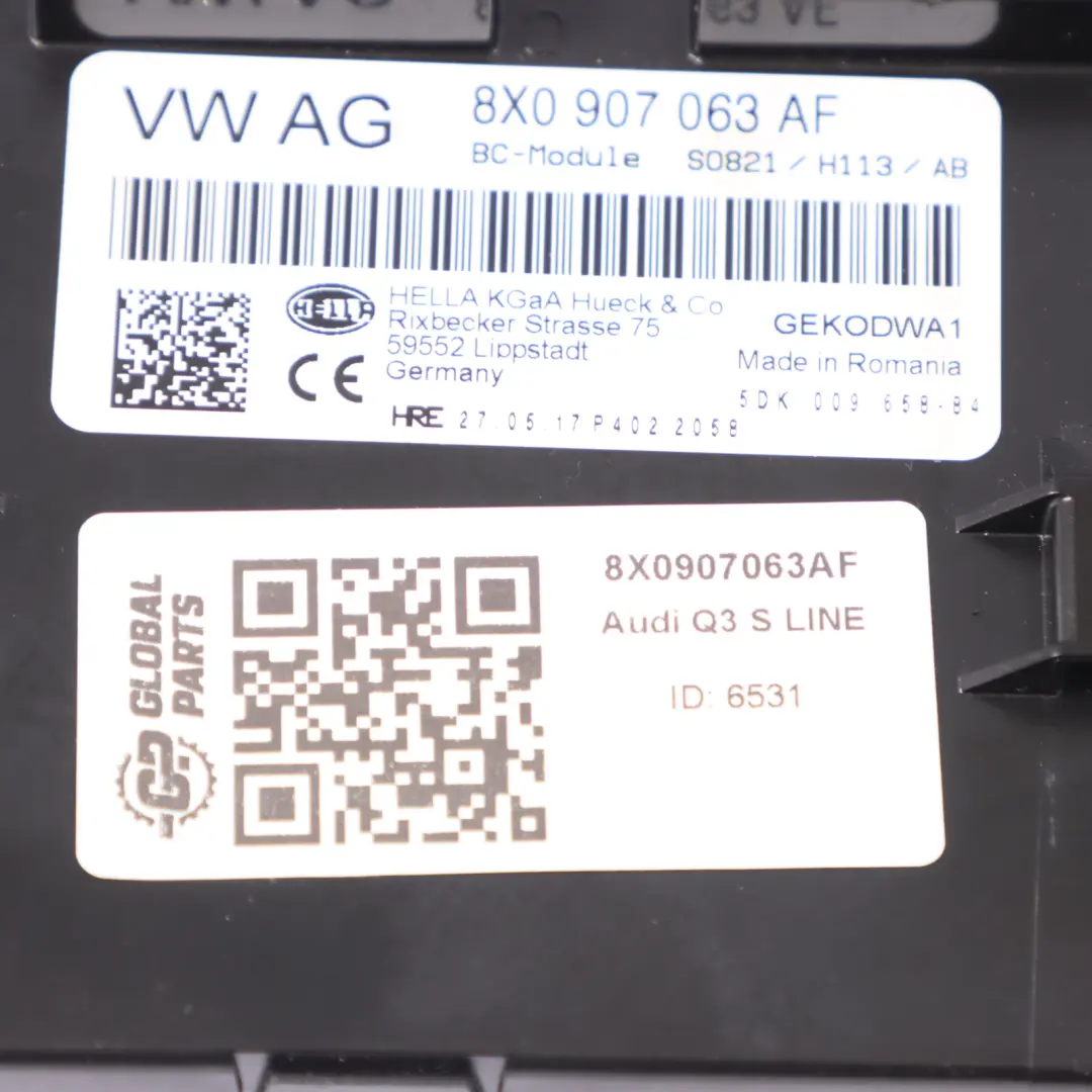 Audi Q3 S Line BCM Body Control Module Unit ECU - SKU 8X0907063AF - Part number 8X0907063AF