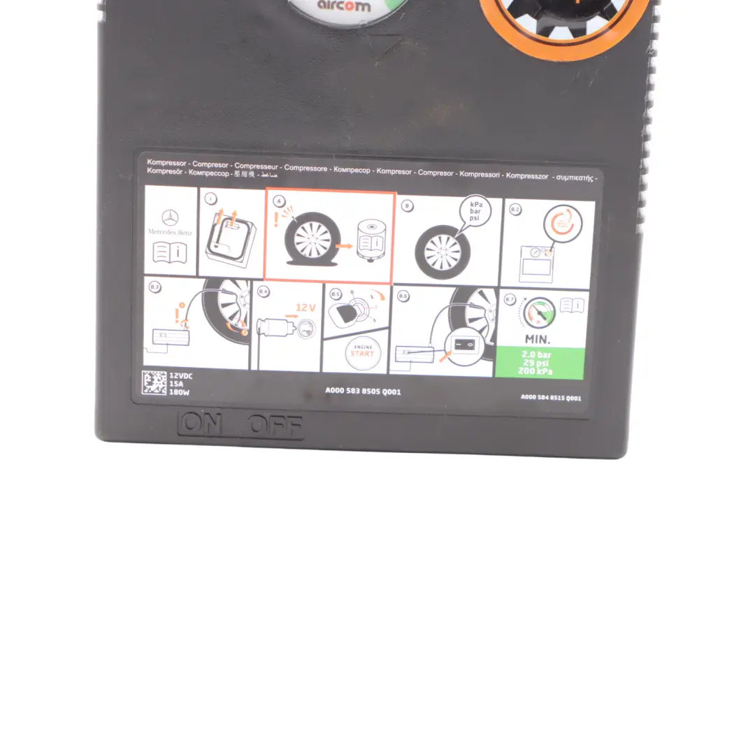 Tyre Air Compressor Mercedes C118 W177 W243 W247 Tyre Inflation Pump to with Part number A0005838505 Tyre Air Compressor Mercedes C118 W177 W243 W247 Tyre Inflation Pump - SKU A0005838505 - Part number A0005838505