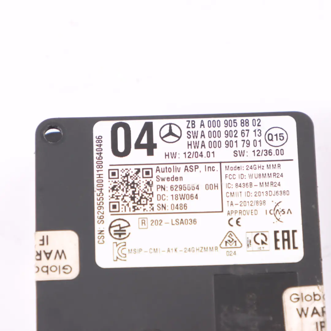 Mercedes W166 W205 W212 Paraurti Modulo sensore radar angolo cieco - SKU A0009058802 - Numero di parte A0009058802