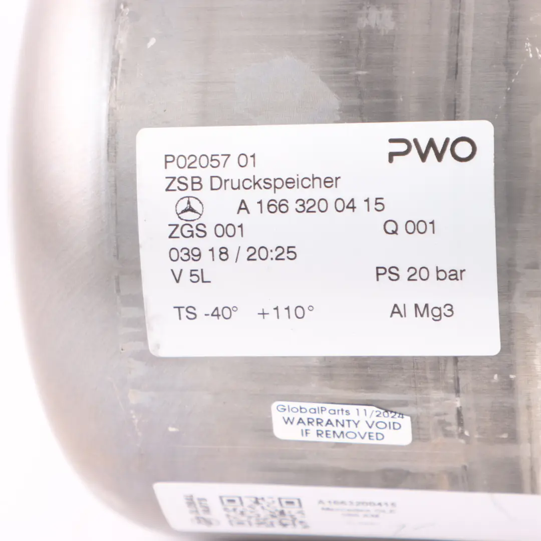 Suspension Pressure Reservoir Tank to Mercedes W166 C292 Air with Part number A1663200415 Mercedes W166 C292 Air Suspension Pressure Reservoir Tank - SKU A1663200415 - Part number A1663200415
