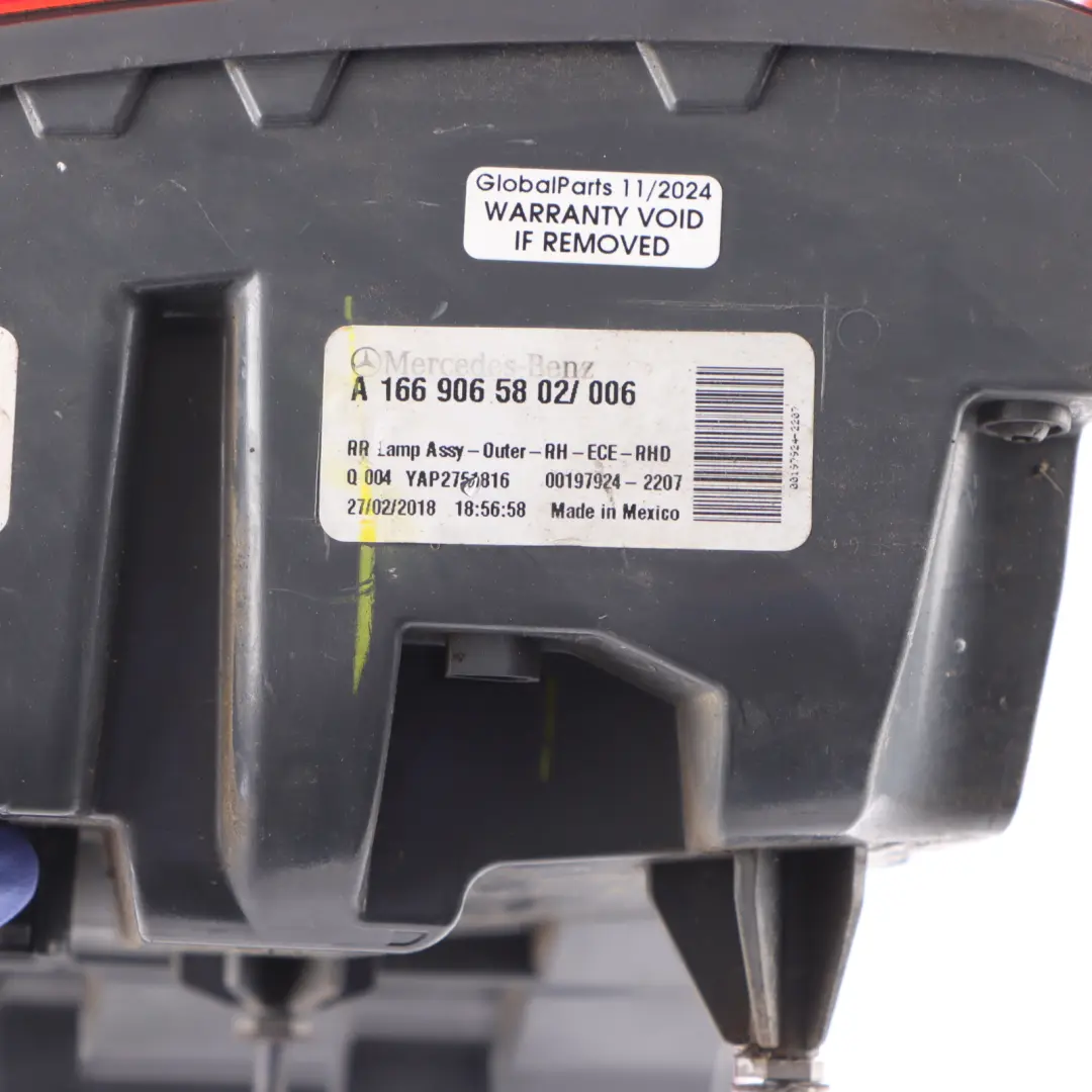 Lamp Tail Light Outer Right O/S Side to Mercedes W166 Rear with Part number A1669065802 Mercedes W166 Rear Lamp Tail Light Outer Right O/S Side - SKU A1669065802 - Part number A1669065802