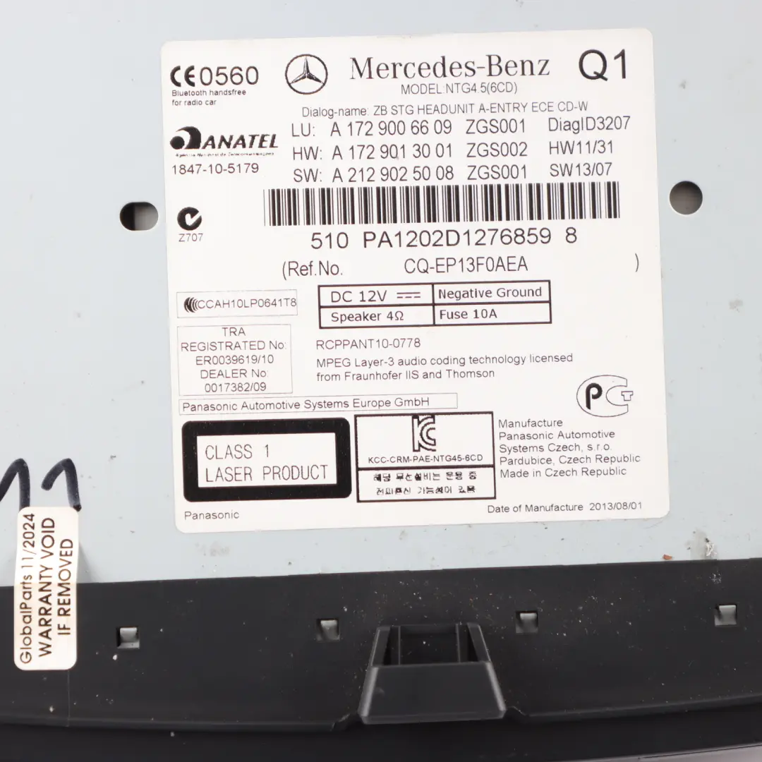 Mercedes SLK R172 Radio CD Player Sat Nav Comand Head Unit - SKU A1729006609-1 - Part number A1729006609