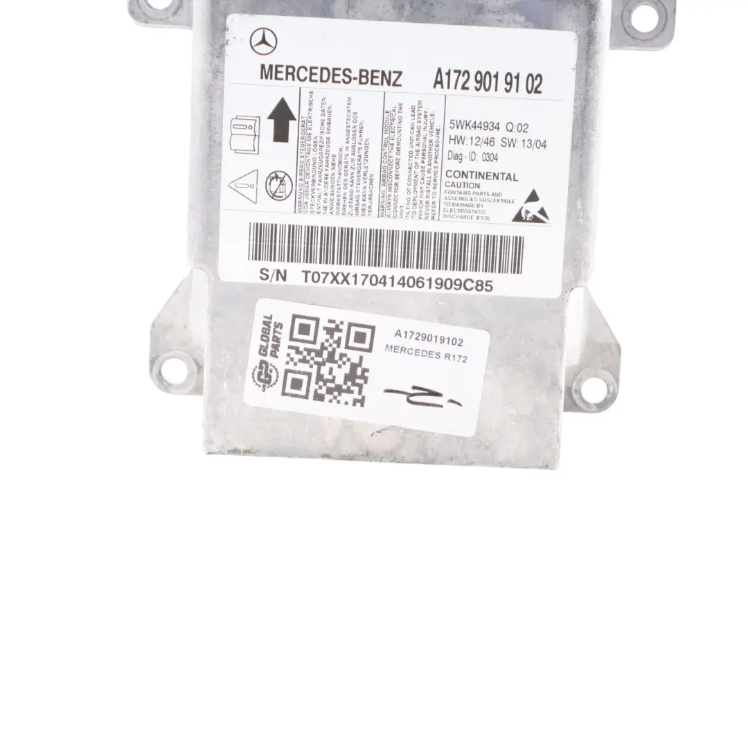 Mercedes SLK R172 SRS Control Module Belt Tensioner Bag Sensor Unit 1729019102 - SKU A1729019102 - Part number A1729019102