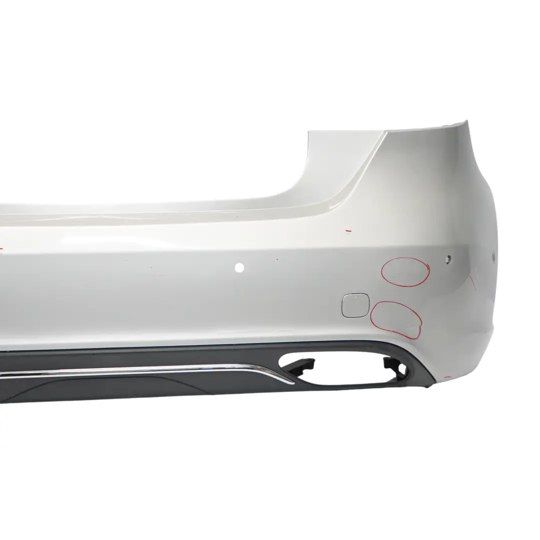 Bumper Rear Trim Panel Cover Polar Silver Metallic - 761 to Mercedes W176 with Part number A1768807040 Mercedes W176 Bumper Rear Trim Panel Cover Polar Silver Metallic - 761 - SKU A1768807040-PLS - Part number A1768807040
