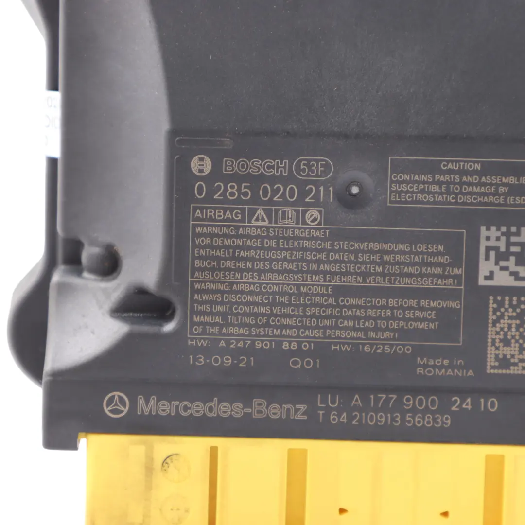 Module SRS System Control Unit ECU to Mercedes W177 Air with Part number A1779002410 Mercedes W177 Air Module SRS System Control Unit ECU - SKU A1779002410 - Part number A1779002410