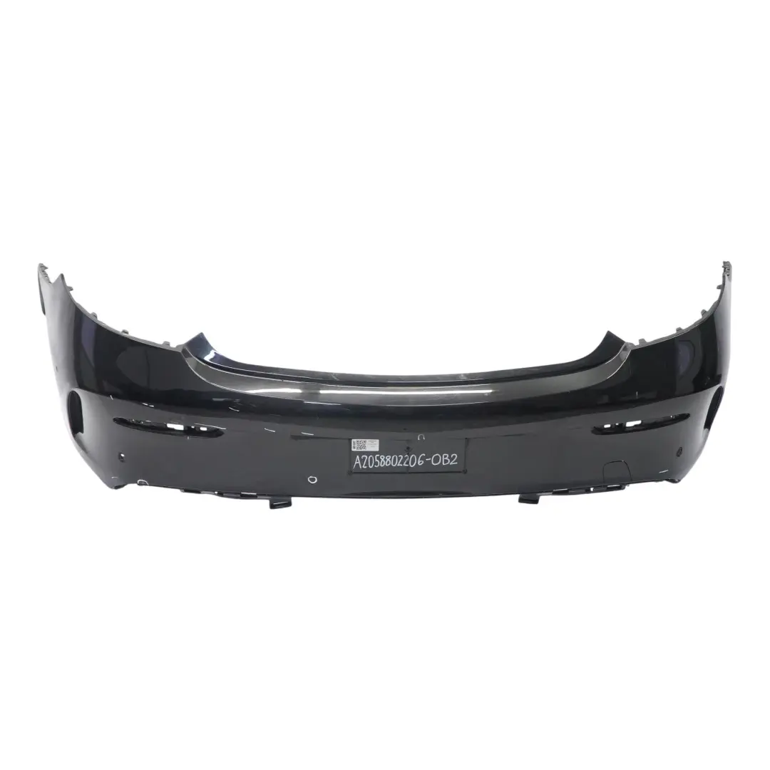 Bumper Rear Trim Panel Covering AMG Obsidian Black Metallic - 197 to Mercedes C205 with Part number A2058802206 Mercedes C205 Bumper Rear Trim Panel Covering AMG Obsidian Black Metallic - 197 - SKU A2058802206-OB2 - Part number A2058802206