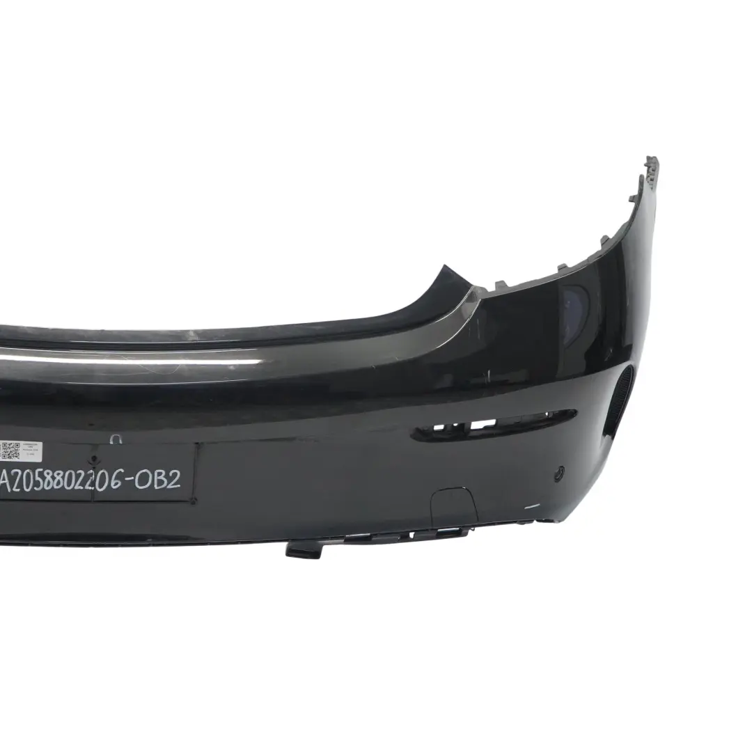 Bumper Rear Trim Panel Covering AMG Obsidian Black Metallic - 197 to Mercedes C205 with Part number A2058802206 Mercedes C205 Bumper Rear Trim Panel Covering AMG Obsidian Black Metallic - 197 - SKU A2058802206-OB2 - Part number A2058802206
