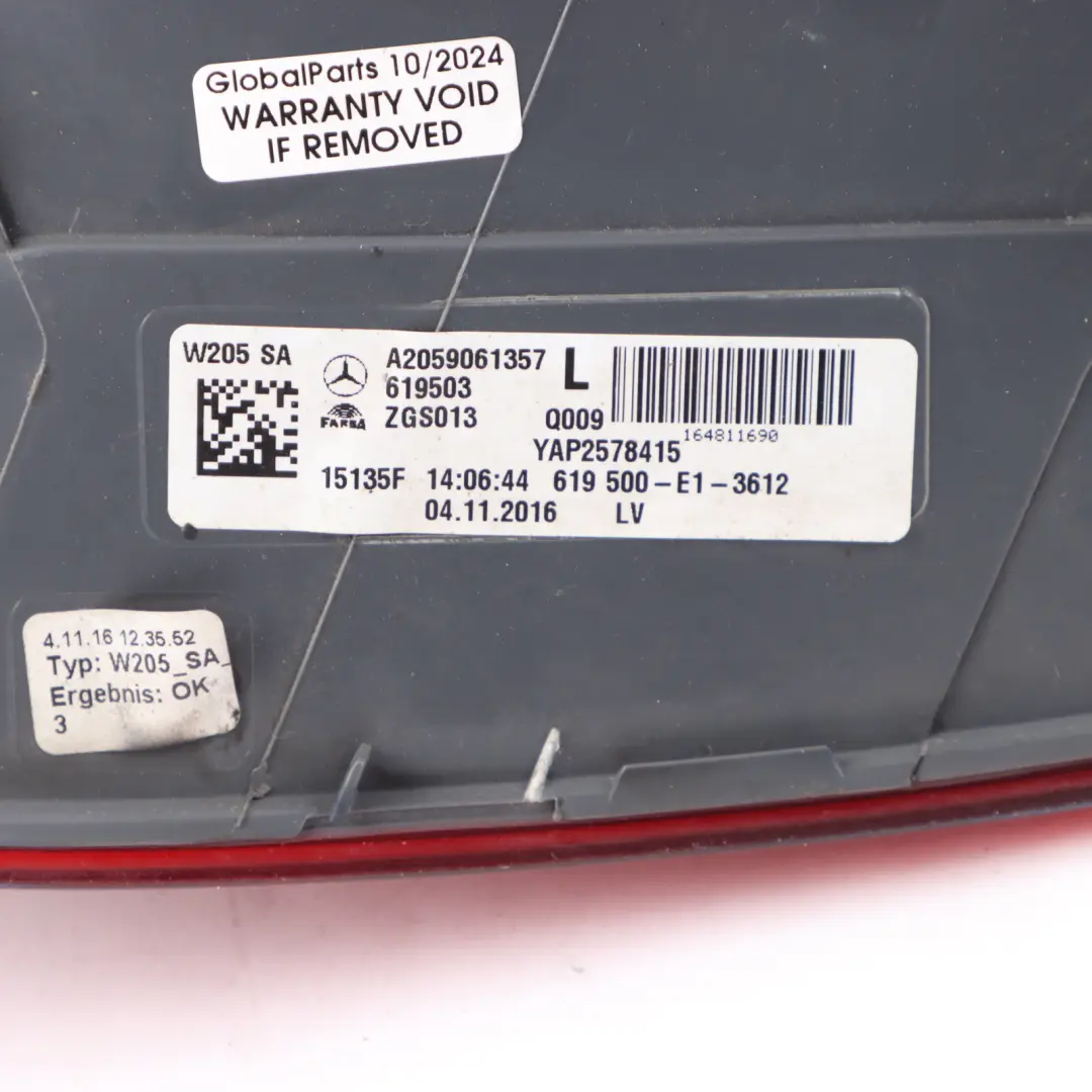 Lamp LED Side Panel Left N/S Tail Light to Mercedes W205 Saloon Rear with Part number A2059061357 Mercedes W205 Saloon Rear Lamp LED Side Panel Left N/S Tail Light - SKU A2059061357-1 - Part number A2059061357