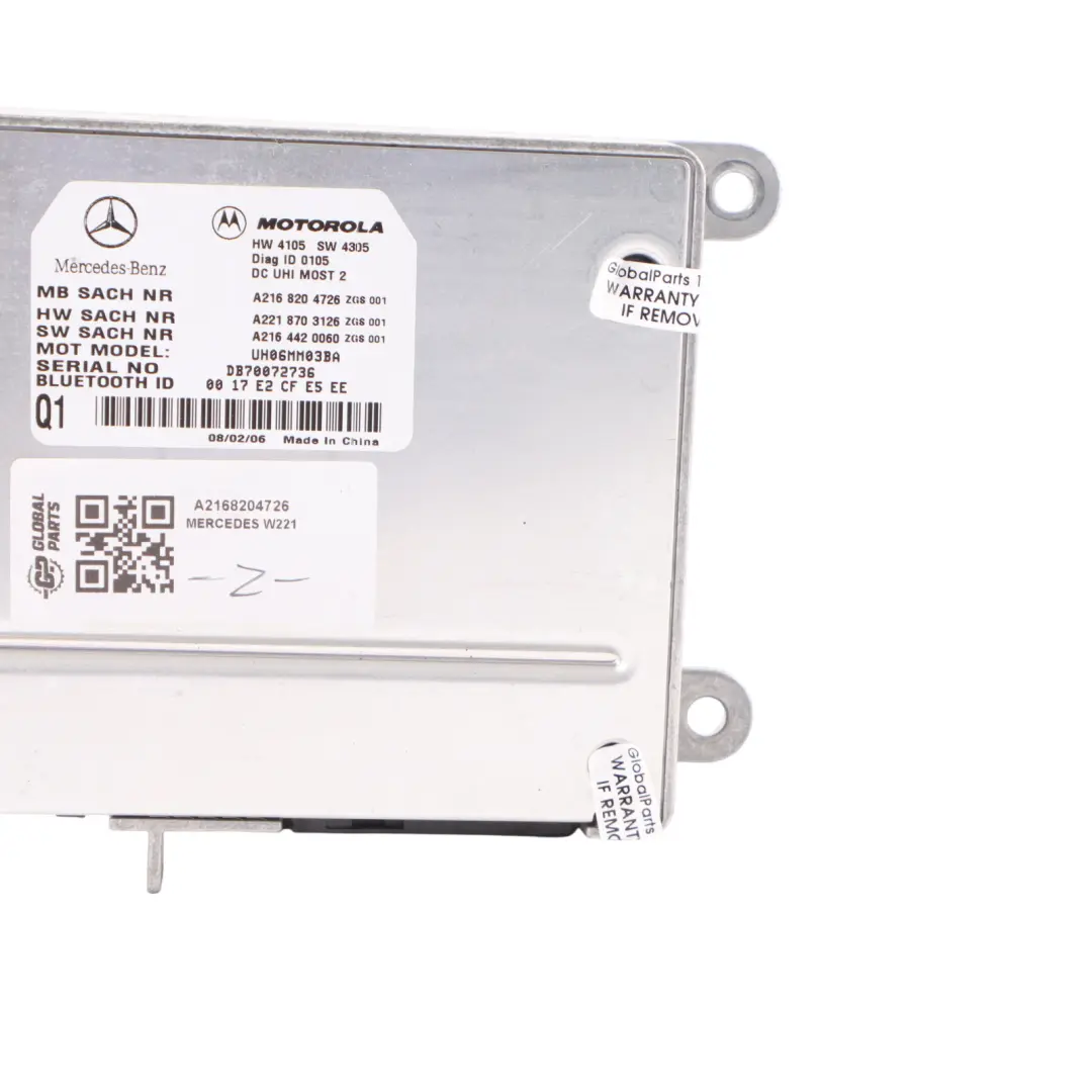Moduł Sterownik Bluetooth do Mercedes W221 o numerze A2168204726 Mercedes W221 Moduł Sterownik Bluetooth - SKU A2168204726 - Numer Części A2168204726