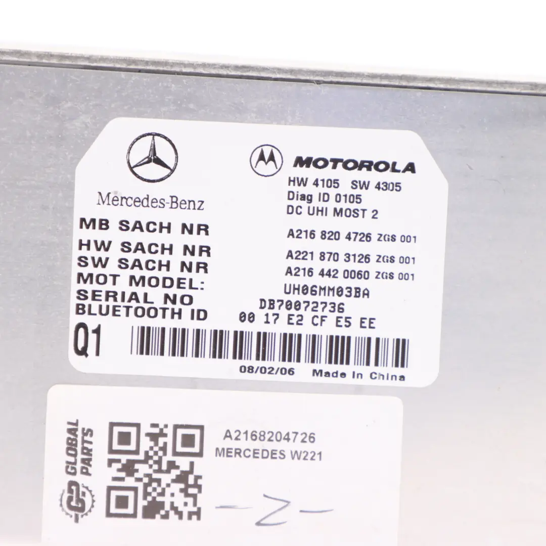 Moduł Sterownik Bluetooth do Mercedes W221 o numerze A2168204726 Mercedes W221 Moduł Sterownik Bluetooth - SKU A2168204726 - Numer Części A2168204726