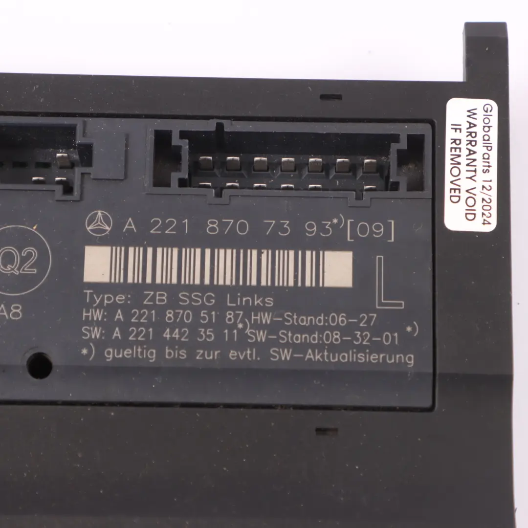 S350 W221 Modulo di controllo sedili anteriore sinistro per Mercedes con numero di parte A2218707393 Mercedes S350 W221 Modulo di controllo sedili anteriore sinistro - SKU A2218707393 - Numero di parte A2218707393
