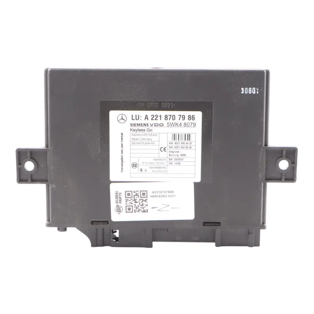 Keyless Go Entry Control Module Unit ECU to Mercedes W221 with Part number A2218707986 Mercedes W221 Keyless Go Entry Control Module Unit ECU - SKU A2218707986 - Part number A2218707986
