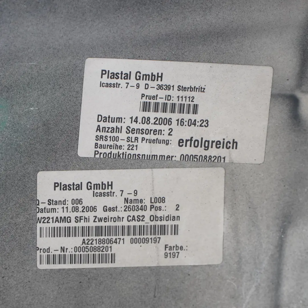 Bumper AMG V12 S65 Trim Panel Obsidian Black Metallic - 197 to Mercedes W221 Rear with Part number A2218802040 Mercedes W221 Rear Bumper AMG V12 S65 Trim Panel Obsidian Black Metallic - 197 - SKU A2218802040-OB - Part number A2218802040