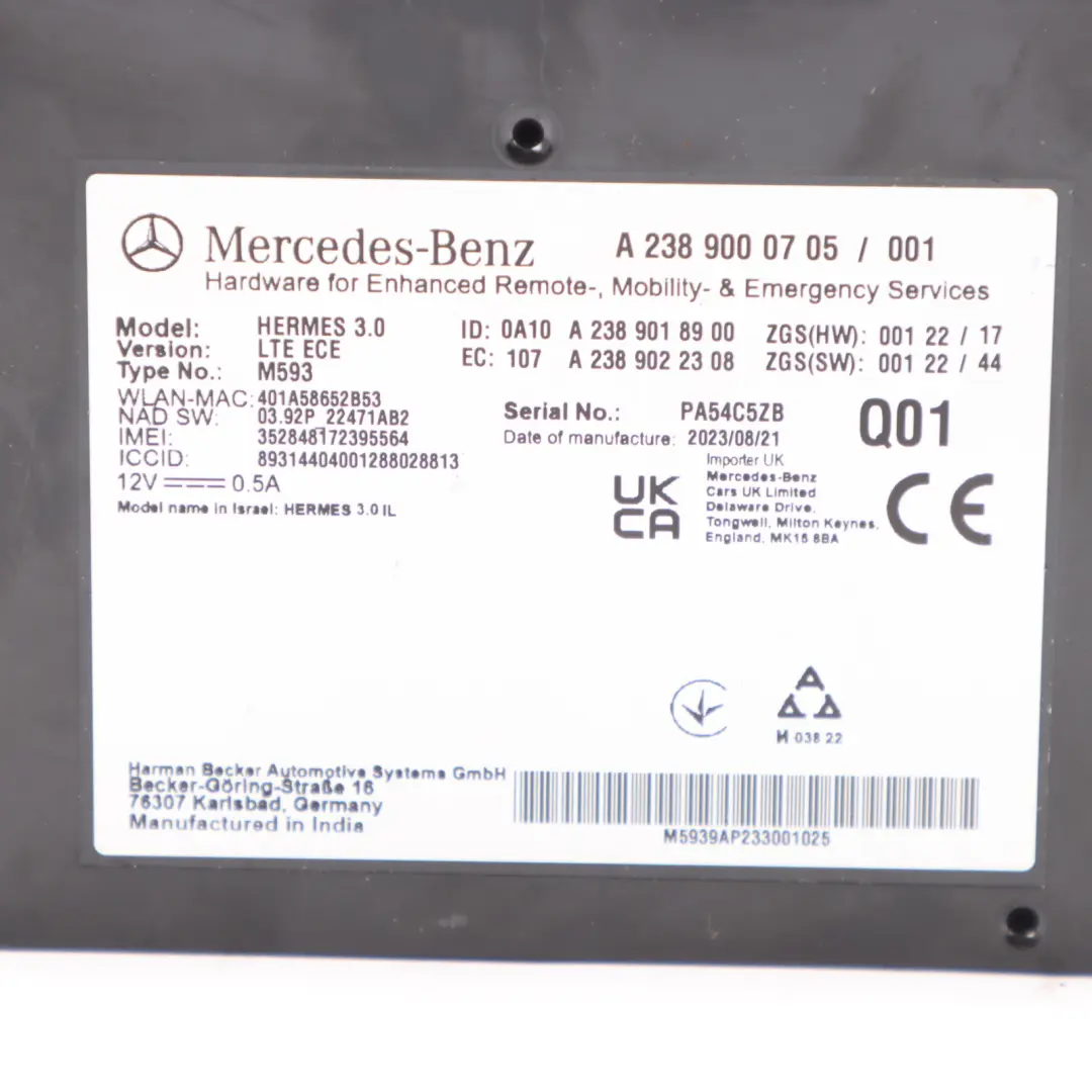Mercedes C118 W177 W205 Module Contrôle Bluetooth Téléphone ECU - SKU A2389000705 - Numéro de pièce A2389000705