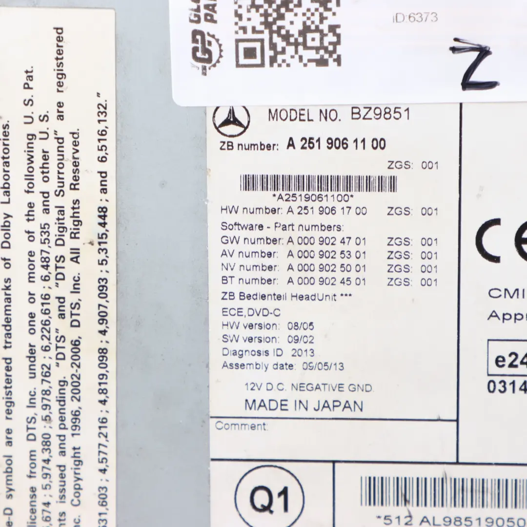 Unité Centrale Commande Multimédia Navigation GPS pour Mercedes W251 à propos du numéro de pièce A2519061100 Mercedes W251 Unité Centrale Commande Multimédia Navigation GPS - SKU A2519061100 - Numéro de pièce A2519061100