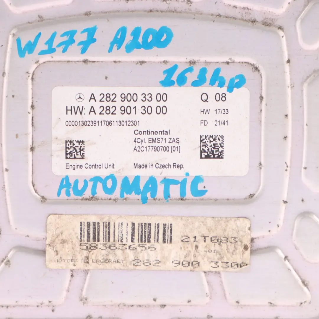 Mercedes W177 163HP M282.914 Unité contrôle moteur ECU Automatique - SKU A2829003300 - Numéro de pièce A2829003300