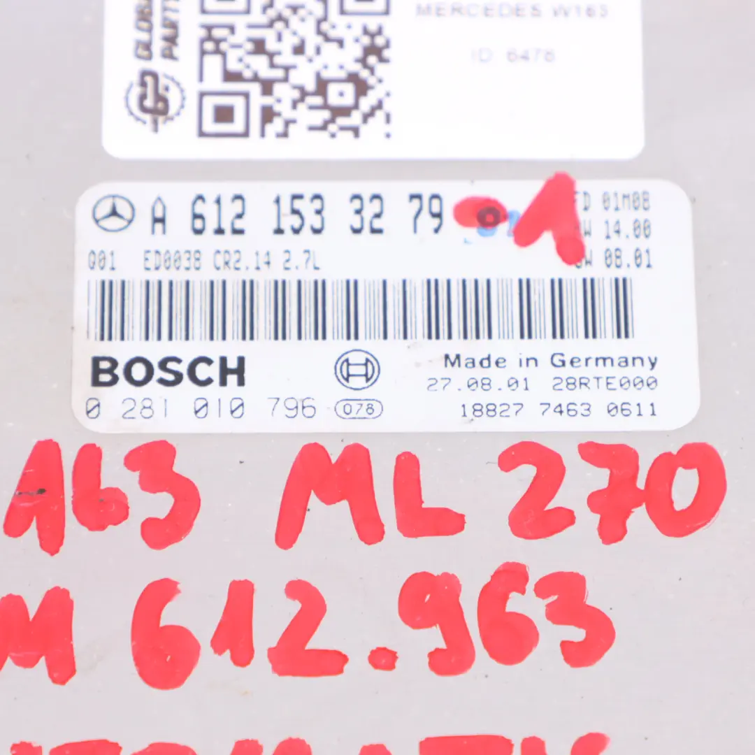  Mercedes-Benz ML W163 270 CDI Engine Control ECU Kit Key Automatic - SKU A6121533279-1 - Part number A6121533279