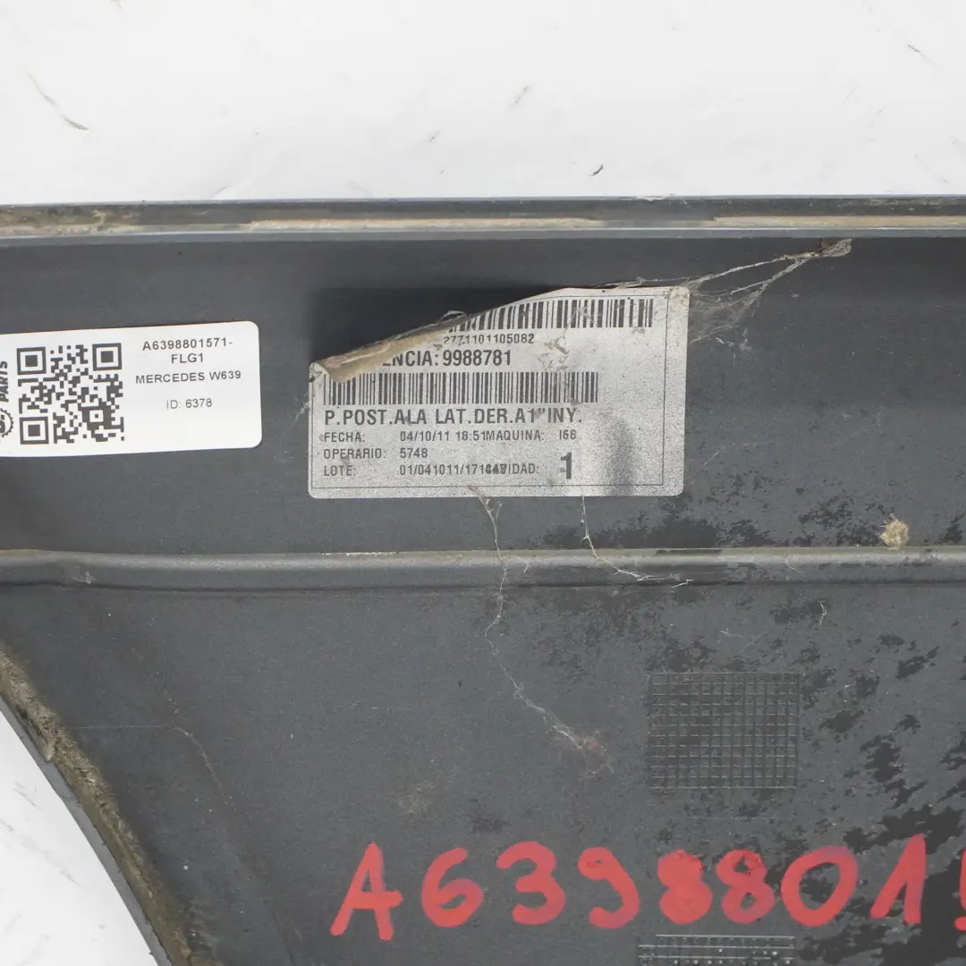 Mercedes Vito W639 Rear Bumper Right O/S Side Corner Trim Flint Grey - 368 - SKU A6398801571-FLG1 - Part number A6398801571