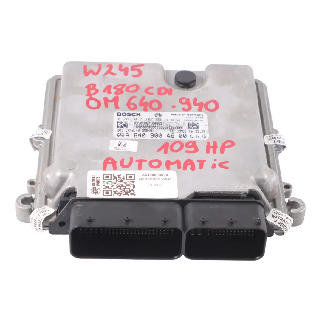 Mercedes W245 B180 CDI 640.940 Engine Control Unit ECU Automatic - SKU A6409004600 - Part number A6409004600