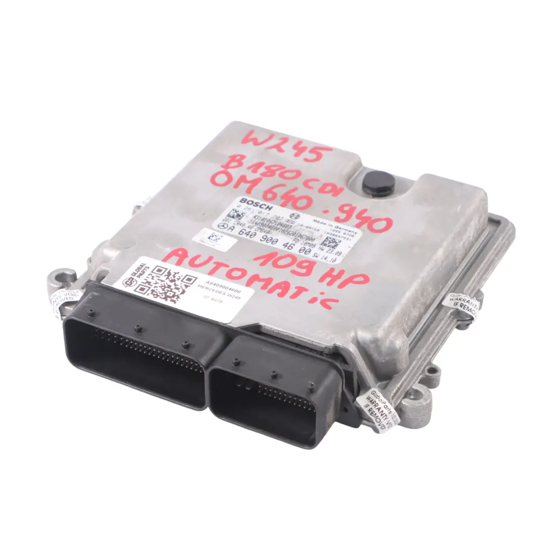 640.940 Unité contrôle moteur ECU Automatique pour Mercedes W245 B180 CDI à propos du numéro de pièce A6409004600 Mercedes W245 B180 CDI 640.940 Unité contrôle moteur ECU Automatique - SKU A6409004600 - Numéro de pièce A6409004600