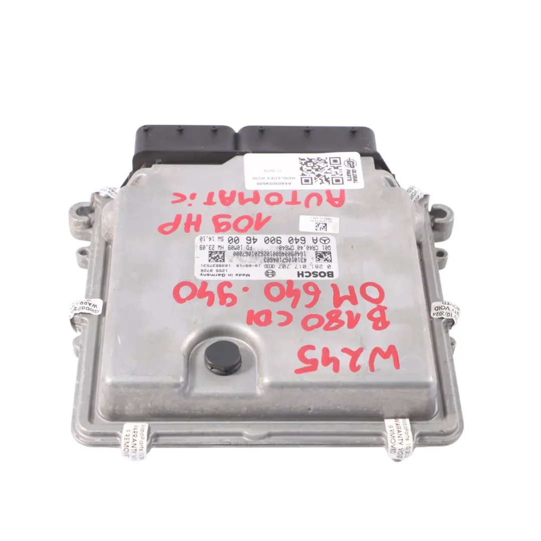 640.940 Motorsteuergerät ECU Automatik für Mercedes W245 B180 CDI mit Teilenummer A6409004600 Mercedes W245 B180 CDI 640.940 Motorsteuergerät ECU Automatik - SKU A6409004600 - Teilenummer A6409004600