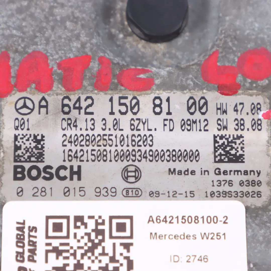 Mercedes W251 R 350 CDI 642.950 224HP Komputer Silnika Zestaw - SKU A6421508100-2 - Numer Części A6421508100