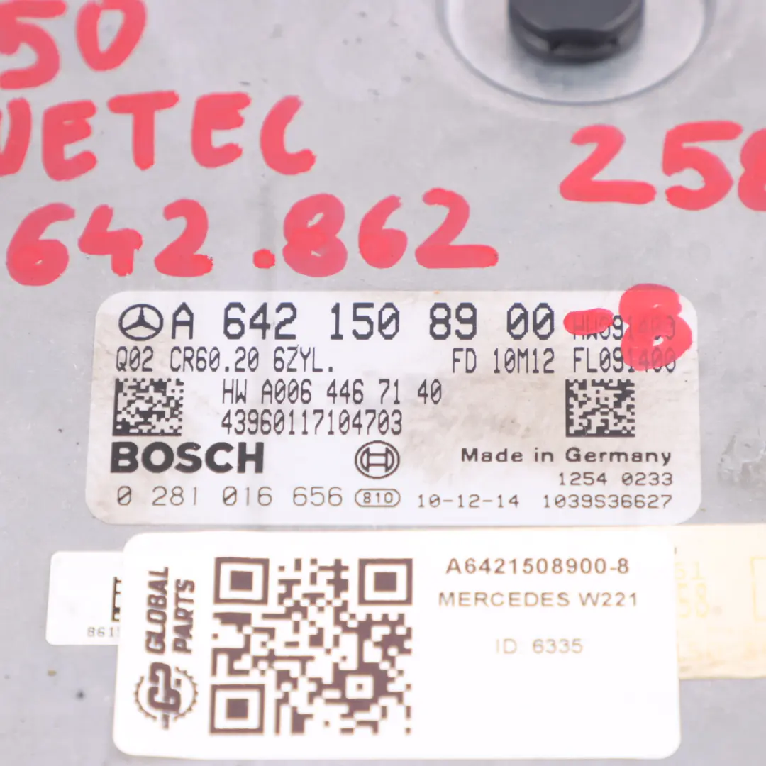 S350 BlueTEC OM642.862 Kit centralina motore chiave per Mercedes W221 con numero di parte A6421508900 Mercedes W221 S350 BlueTEC OM642.862 Kit centralina motore chiave - SKU A6421508900-8 - Numero di parte A6421508900