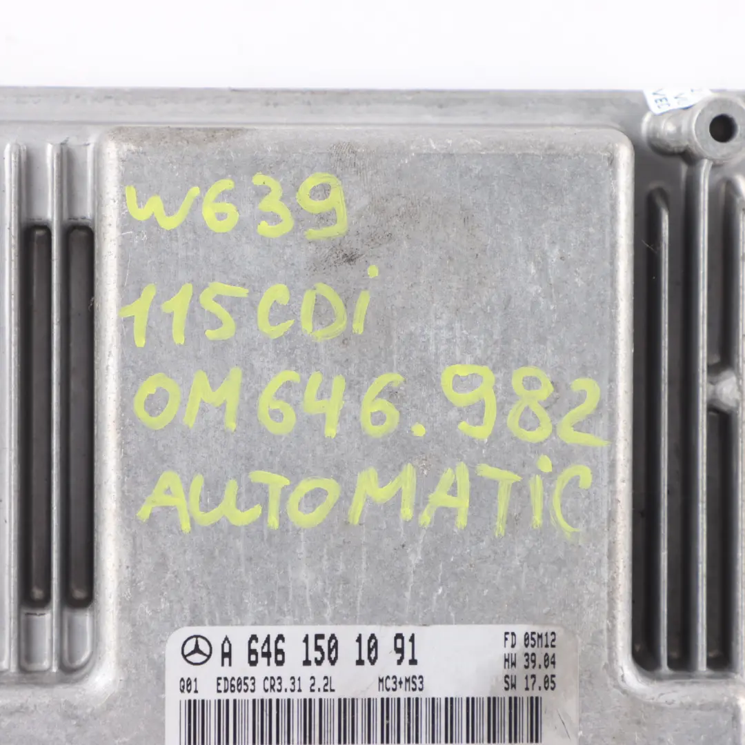 646.982 Engine Control Unit ECU Automatic to Mercedes Vito W639 115 CDI with Part number A6461501091 Mercedes Vito W639 115 CDI 646.982 Engine Control Unit ECU Automatic - SKU A6461501091 - Part number A6461501091