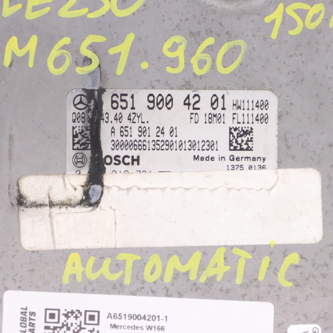 Mercedes GLE250 W166 OM651.960 204HP motore ECU chiave accensione - SKU A6519004201-1 - Numero di parte A6519004201