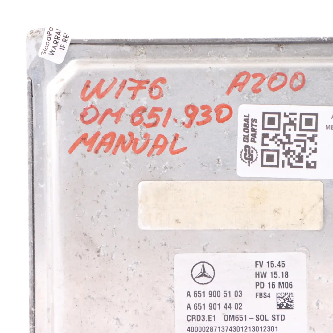 A200 W176 2.1L OM651.930 Engine Control Unit ECU Manual to Mercedes with Part number A6519005103 Mercedes A200 W176 2.1L OM651.930 Engine Control Unit ECU Manual - SKU A6519005103 - Part number A6519005103