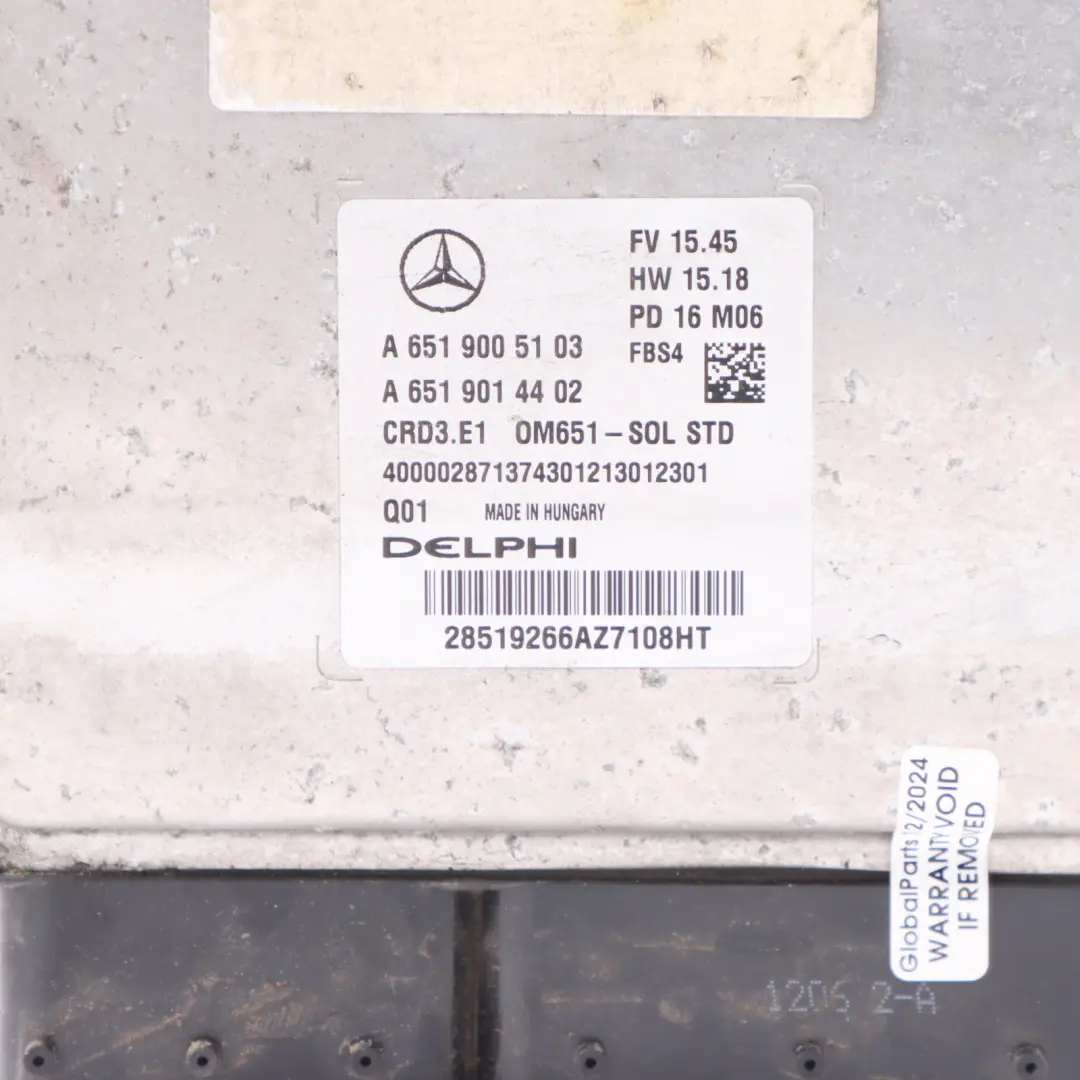 Mercedes A200 W176 2.1L OM651.930 Engine Control Unit ECU Manual - SKU A6519005103 - Part number A6519005103
